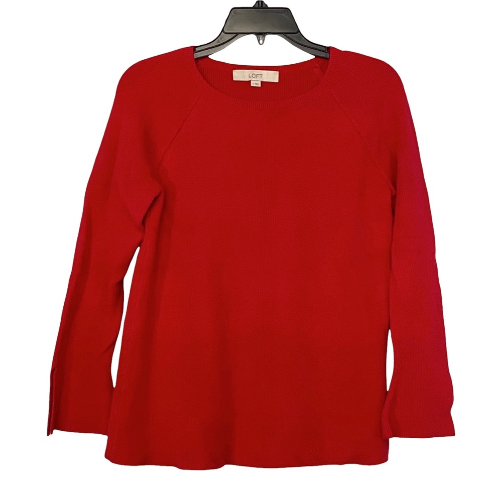 LOFT Perfect Red Chunky Cotton Blend Knit Split Cuff Long Sleeve Jumper Sweater